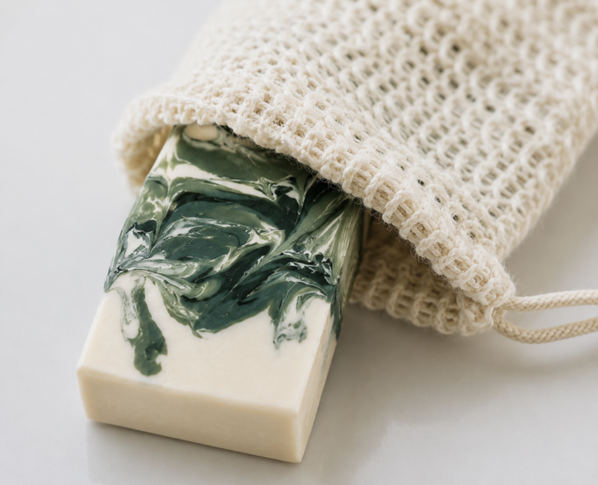 Woven Exfoliating Soap Bag & Bar Soap Saver